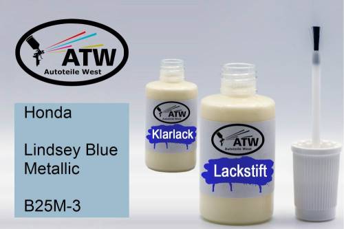 Honda, Lindsey Blue Metallic, B25M-3: 20ml Lackstift + 20ml Klarlack - Set, von ATW Autoteile West.